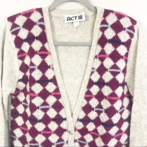 ACT III | Vintage Wool Argyle Cardigan Sweater L - Picture 5 of 10